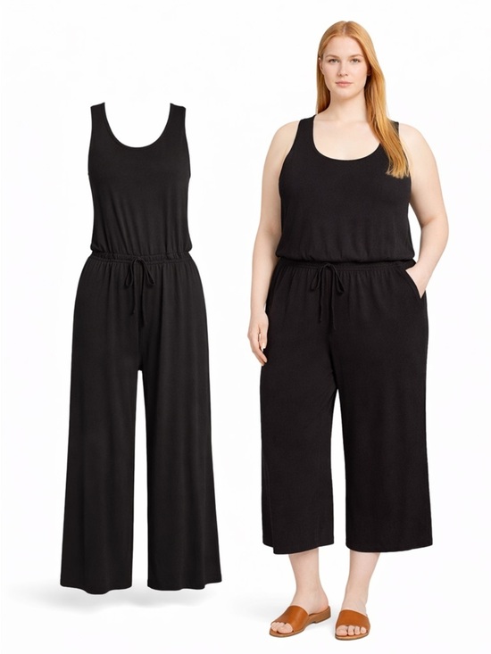 Daily Ritual Pants - Daily Ritual | Black Sleeveless Wide Leg Jumpsuit | Rayon Stretch | XL